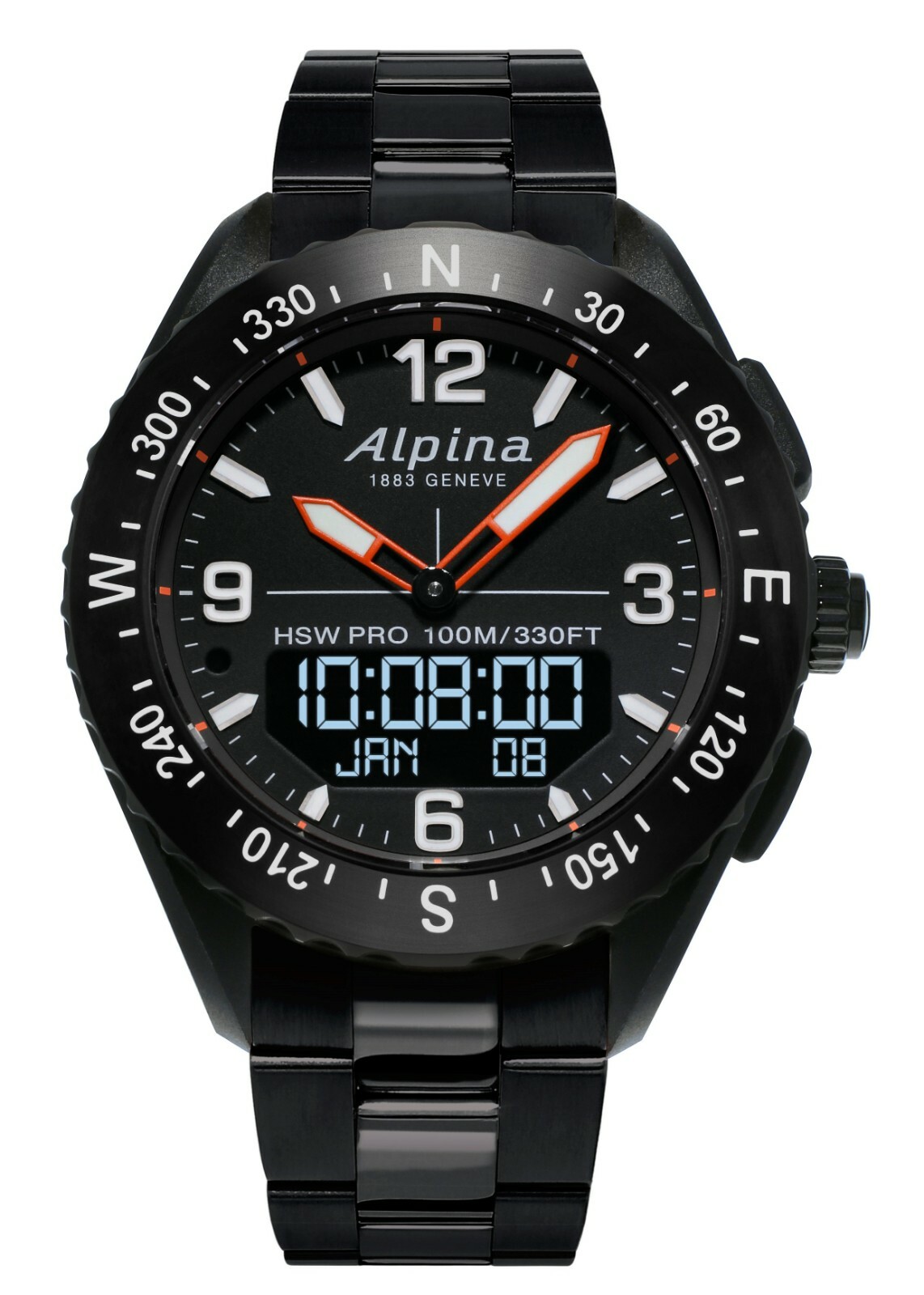 Alpina Men's Quartz Alpinerx Smart Outdoors Black 45mm Watch AL