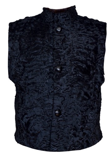 Pre-owned Handmade Black Real Karakul Sheep Fur Vest Persian Lamb Astrakhan Swakara All Sizes