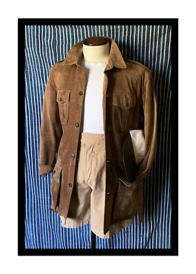 A Stunning Vintage Suede Safari Jacket Made in USA By The J Peterman Company