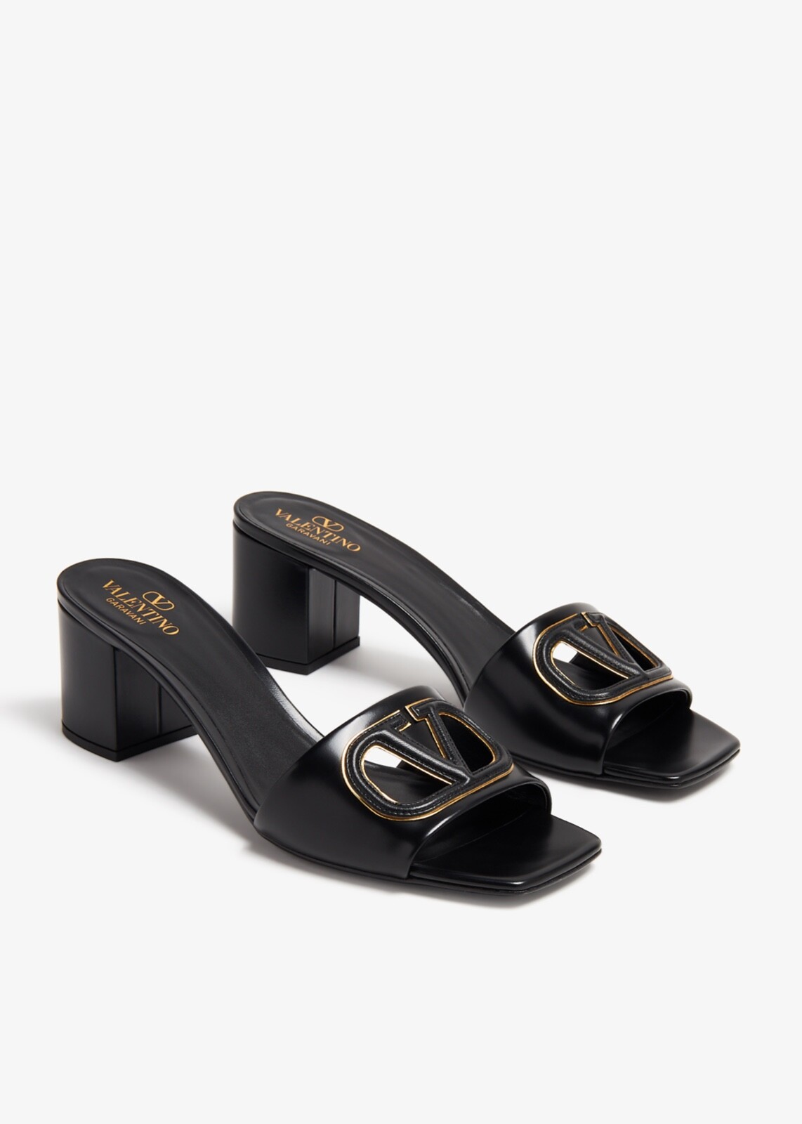 New in box! Valentino Garavani VLogo Cutout Mules Sandals Black/Gold size 39 /9