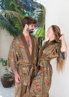 Luxury Unisex Silk Blend Kimono Robe Handmade in Bali