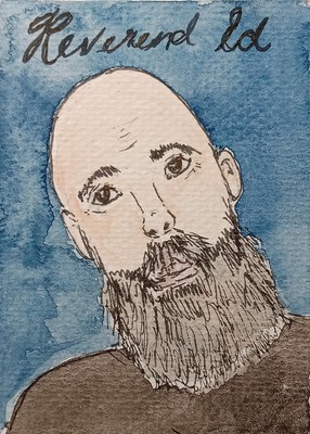 ACEO Original Watercolor And Ink Painting Rev. Ed Trevors YouTube Portrait 