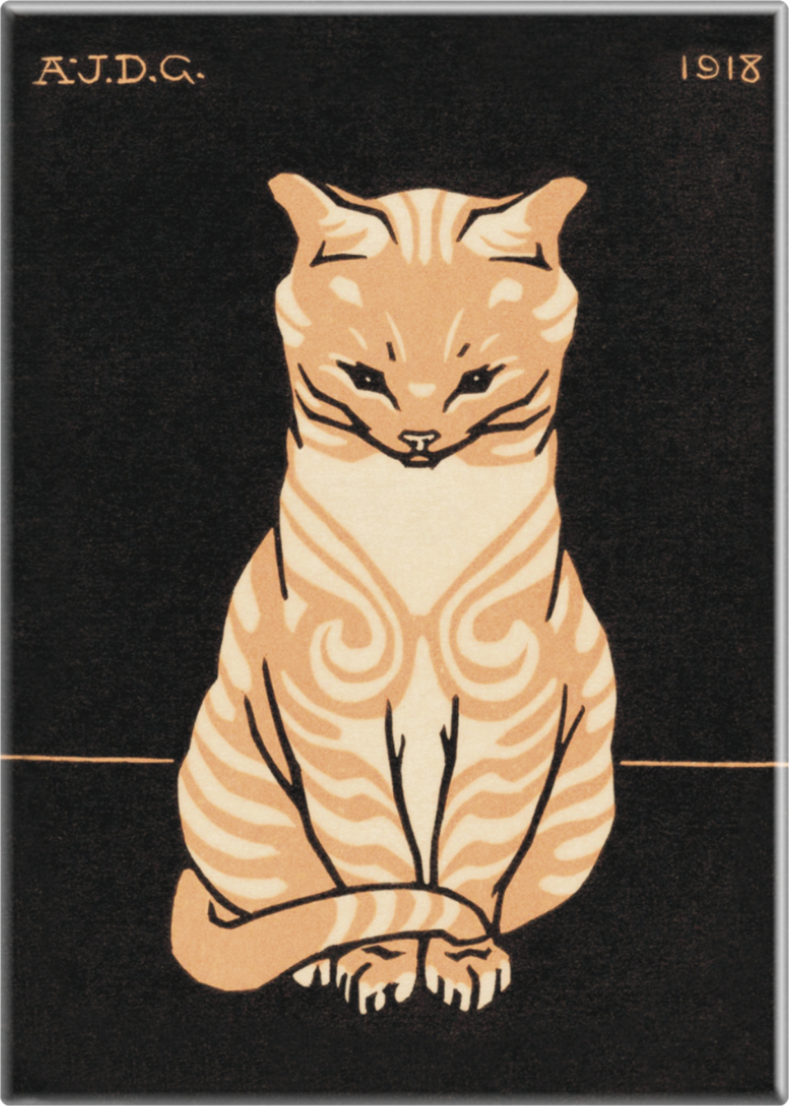 Magnet - Sitting Cat Julie De Graag Orange 1910s Dutch Artist 3.5" #31373 Cool