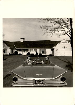 postcard, photograph, Mickey Pallas, 1959, family, Buick convertible, A Postcard