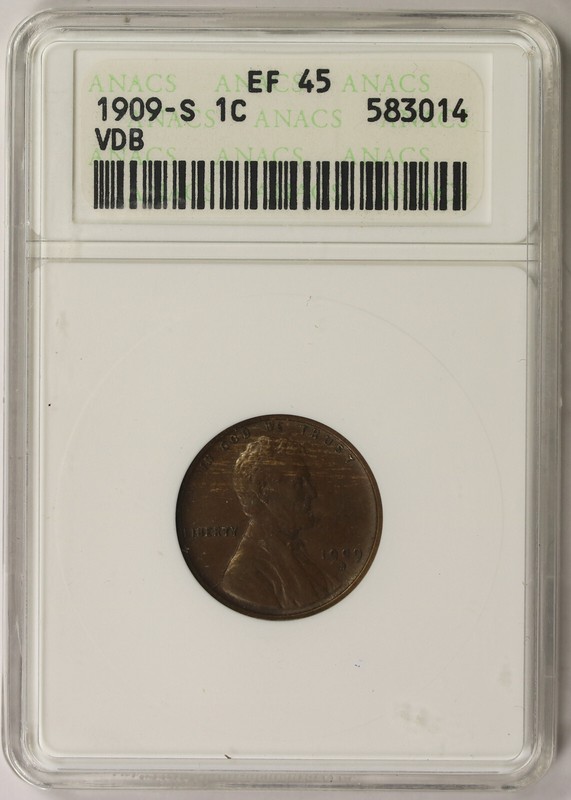 1909-S VDB Lincoln Wheat Penny 1C XF EF 45 ANACS
