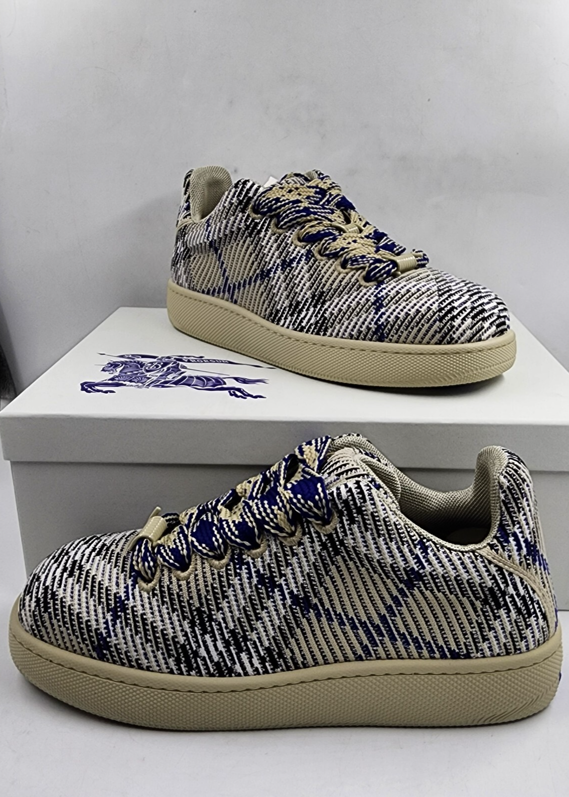 Burberry Check Knit Box Sneakers Men's 43.5/10.5 US Lichen Multi Lace Up Closure - Picture 2 of 16