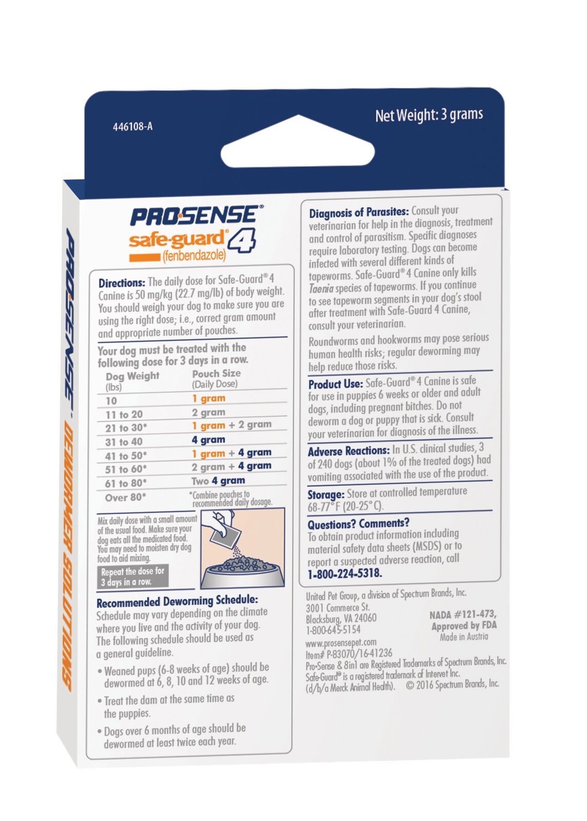 Pro-Sense Dog Dewormer Solutions Safe-Guard 3 Day Treatment Tapeworm Small Dog