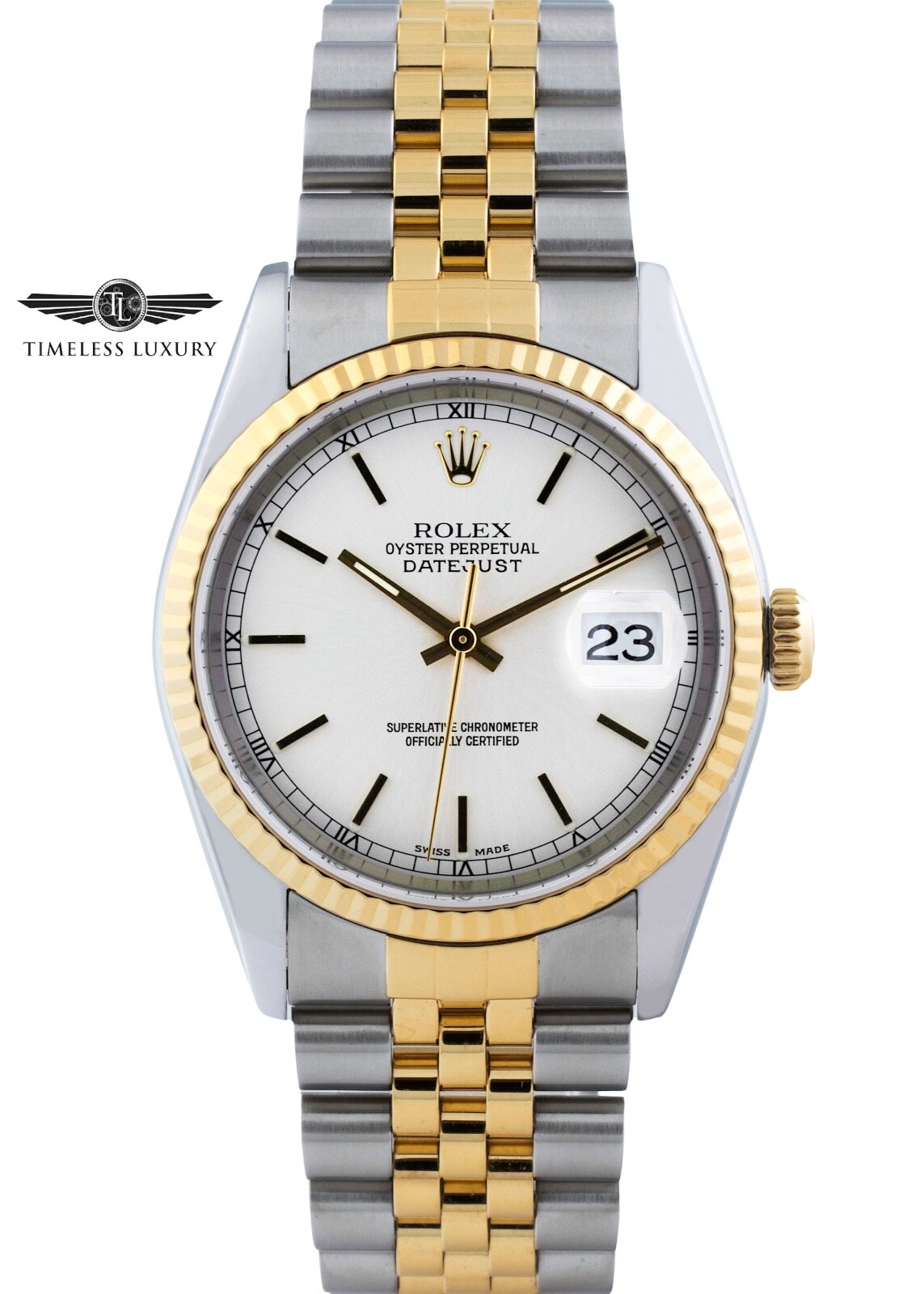 〇純正 ROLEX 16233駒 YG×SS DATEJUST ジュビリーブレス Rolex Datejust 36 18kt YG & SS White Roman Dial Jubilee