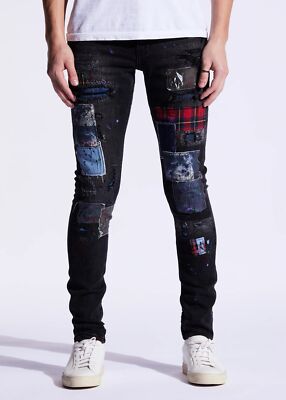 Embellish NYC Men's Rip & Repair Patchwork Distressed Skinny Fit Denim Jeans