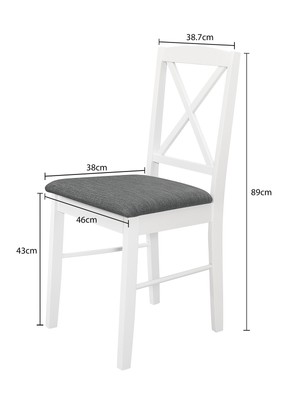 2er Set Esszimmerstuhl aus Holz weiß Sitzfläche Stoffbezug Küchenstuhl.