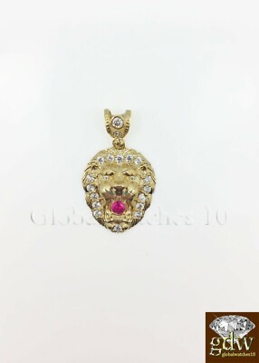 Pre-owned G&d Real Gold Pendant 10 K Yellow Gold Lion Head Men's Charm 1.5" For Men Women Ruby