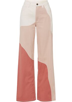 Neu Jeans Gr. 46 Rauchpfirsich/Mattbeige/Cremerosa Damen Hose Patchwork-Pants