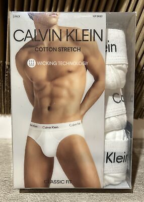 Calvin Klein 3 Pk Hip Brief Classic Fit Cotton Stretch Size L White New C12