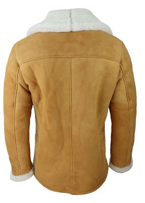 Pre-owned Truclothing Mens 3/4 Genuine Sheepskin Coat Classic Tan Brown Camel Jacket Cream Fur
