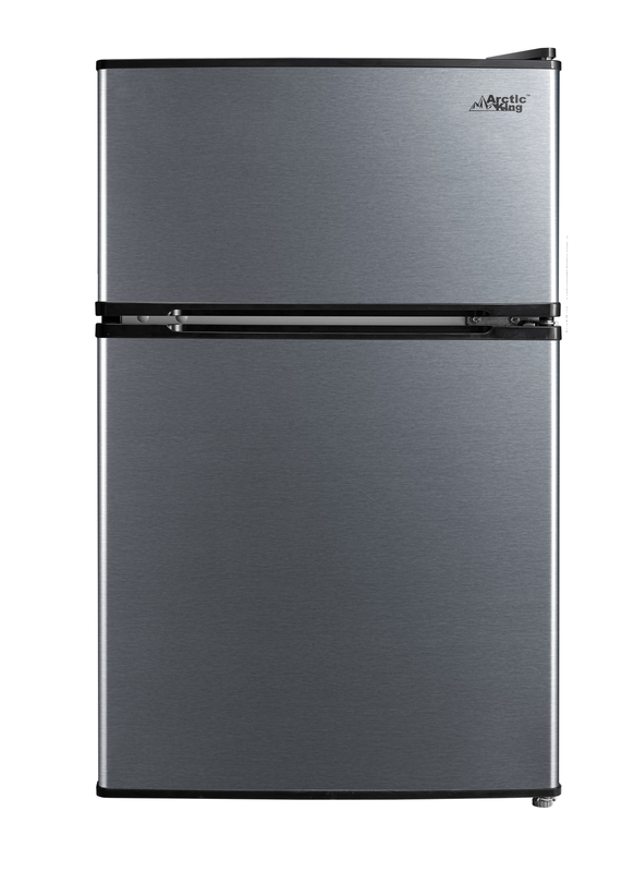 3.2 Cu Ft Refrigerador Compacto Dos Puertas Congelador Elegante Acero Inoxidable