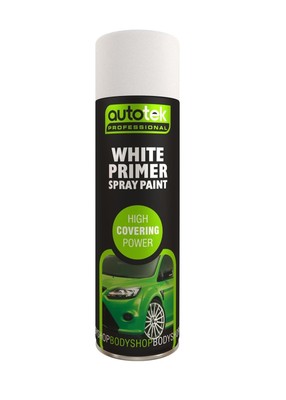 Autotek White Primer Spray Paint 500ml Acrylic Formula Aerosol For Steel Plastic