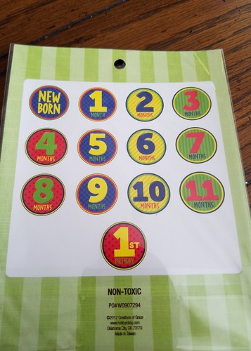 Brand new Boy baby month stickers.  New born to one year