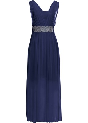 Maxikleid Gr. 52 54 dunkelblau Abendkleid Glitzer-Applikation Sommer Kleid neu