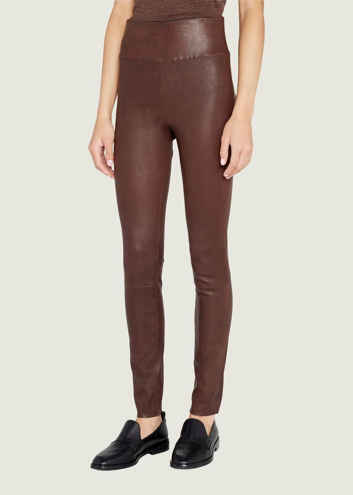 Pre-owned Sprwmn $1075 Chocolate Brown Leather High Waist Stretch Ankle Legging S