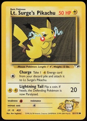 Lt. Surge's Pikachu 81/132 Gym Heroes Common Pokemon Card - LP