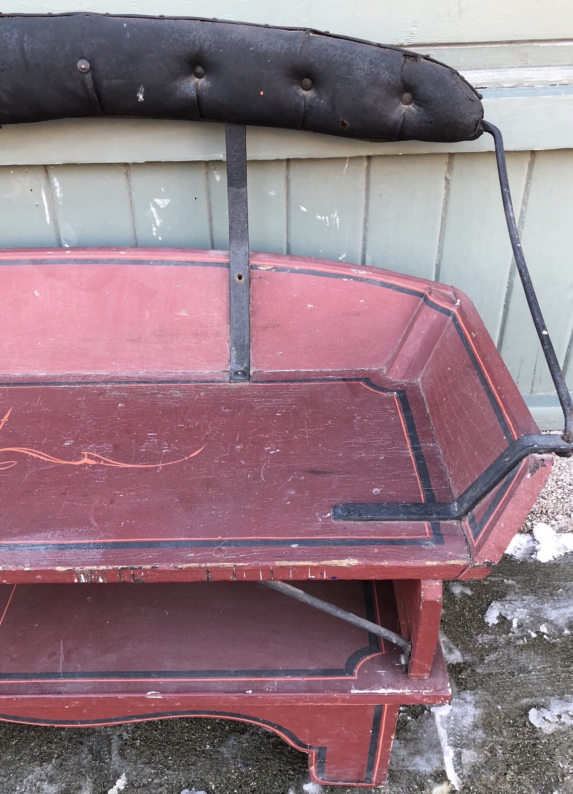 Antique 1860’s Wagon Horse Carriage Seat Bench Maroon Tole Painted Porch Parlor