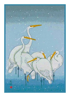 Japanese Ohara Shoson Koson  Five Herons Birds Counted Cross Stitch Pattern