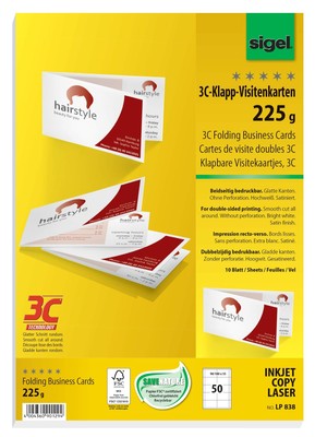 SIGEL LP838, 180x55 mm (A4), Folding Business Cards, 3C, smooth cut all around, 