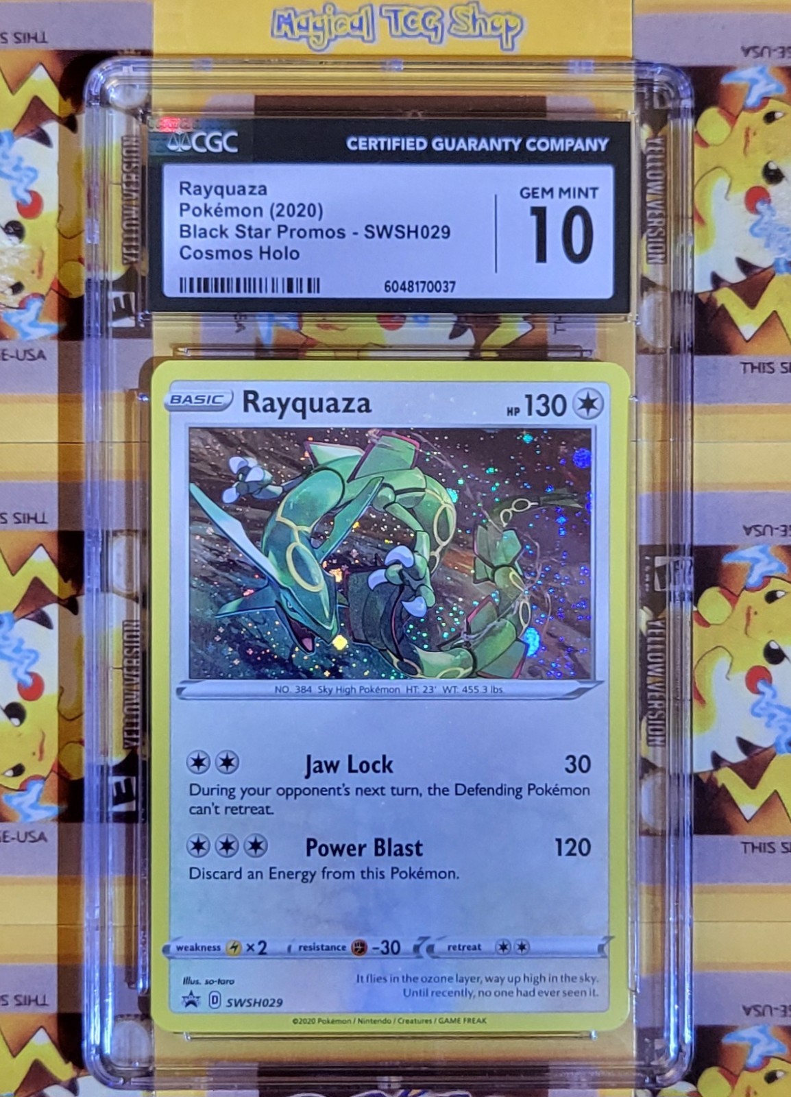 Pokemon Rayquaza Black Star Promo SWSH029 Holo Swirl Holo Bleed