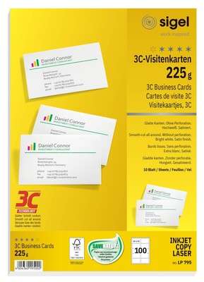 SIGEL LP795, 85x55 mm (A4), Business Cards, 3C, smooth cut all around, 225 gsm, 