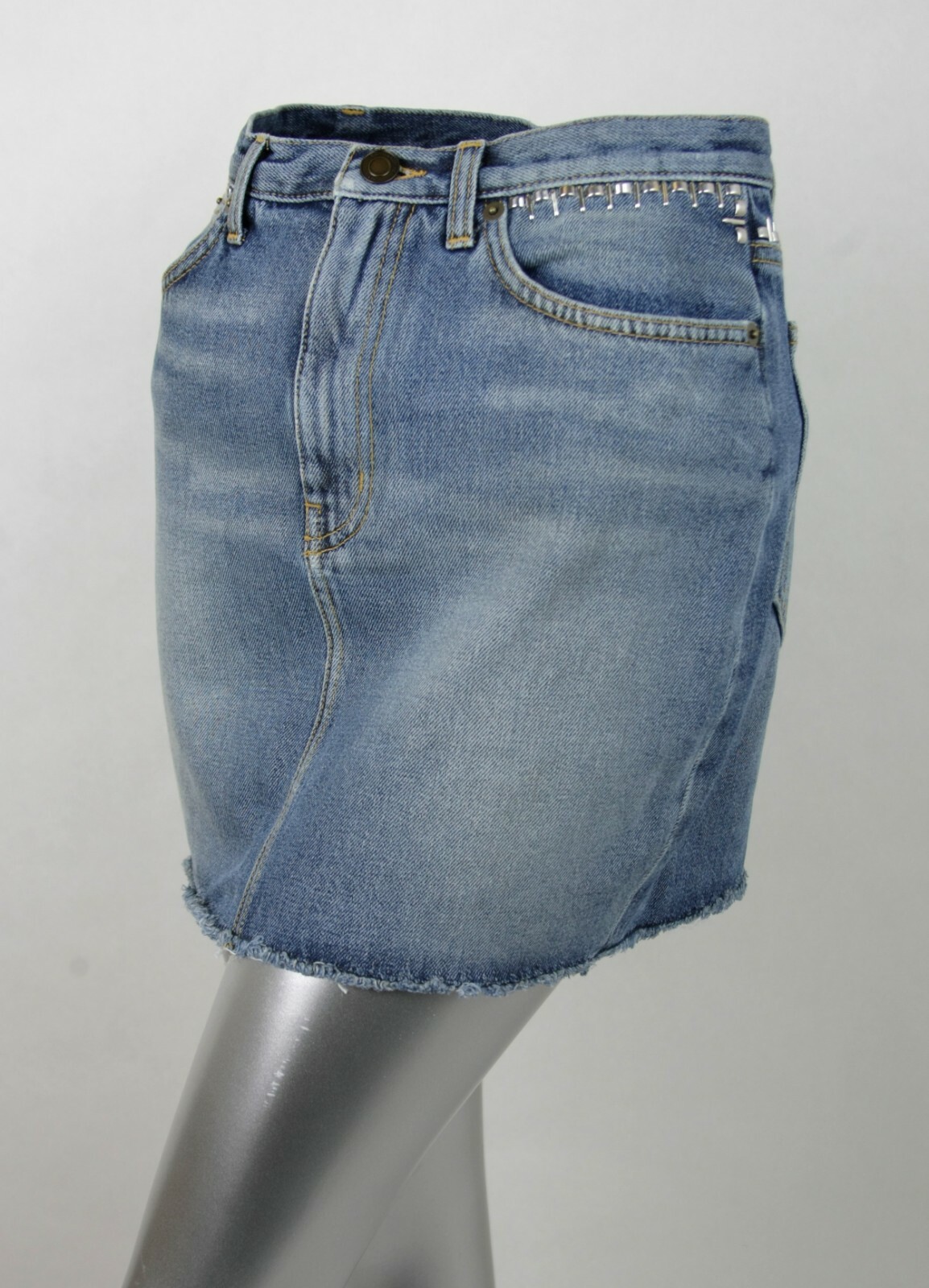 Pre-owned Saint Laurent $890  Women's Dirty Light Blue Denim 80s Mini Skirt 27 449103 4270