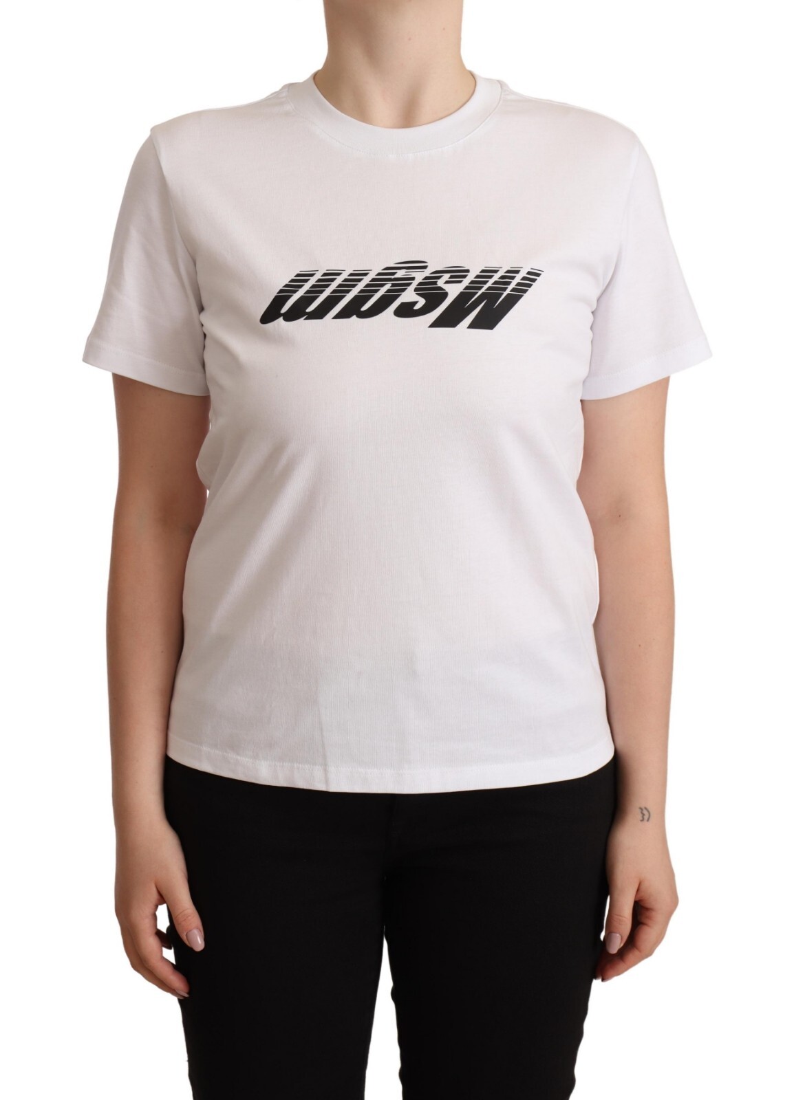 MSGM｜SHORT-SLEEVED ROUND NECK T-SHIRTS (3440MM105 23700 MSGM T-shirt White Cotton Short Sleeves Logo Print Crewneck