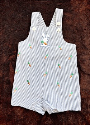 Izod Shorts Overalls 12 Month Boy s Bunny Appliqué Carrots Blue Stripes Spring