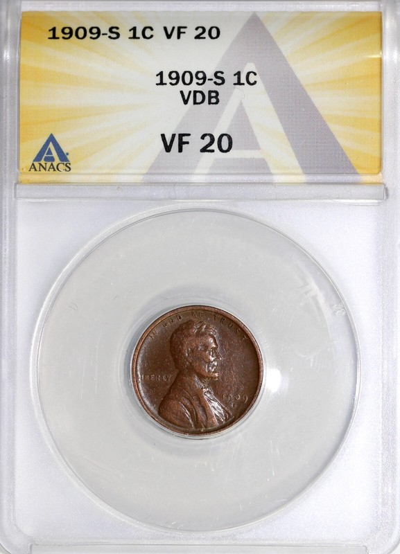 1909-S VDB 1c Lincoln Cent ANACS VF 20