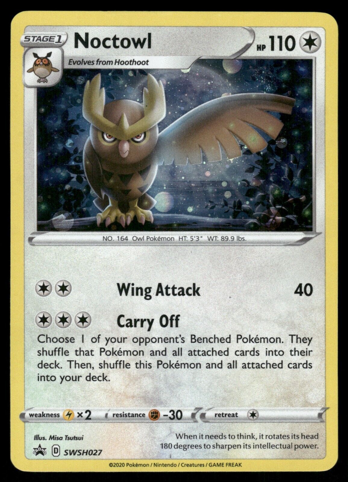 NOCTOWL SWSH027 Black Star Promo Sword & Shield Holo Pokemon NOCTOWL SWSH027 Black Star Promo Sword & Shield Holo Pokemon