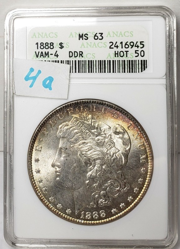 1888-P MORGAN DOLLAR- VERY NICELY TONED!-OLD ANACS SOAP BAR!!- MINT