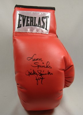 michael & leon spinks signed autograph red lace up everlast