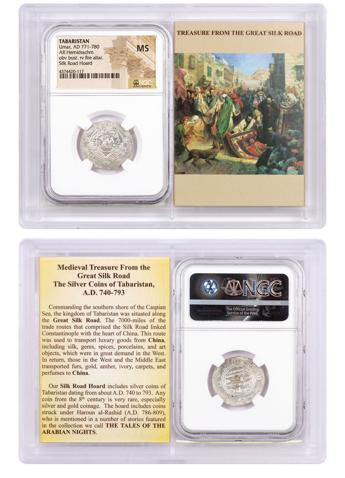 Tabaristan, Silver Hemidrachm Umar Silk Road Hoard NGC MS Story Vault SKU46885
