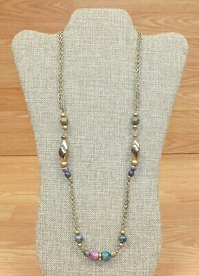 Purple Green & Gold Tone Thin Women's Faux Fashion Costume Jewelry Necklace 