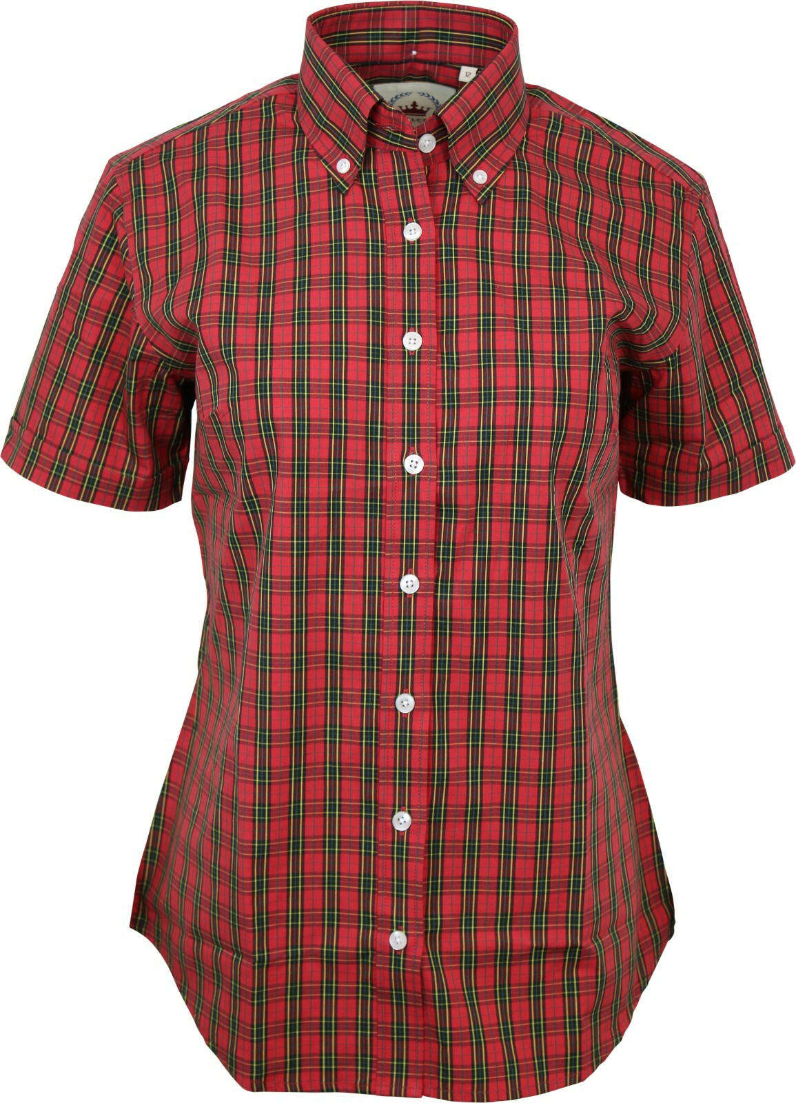 Relco Womens Black Yellow Tartan Check Short Sleeve Button