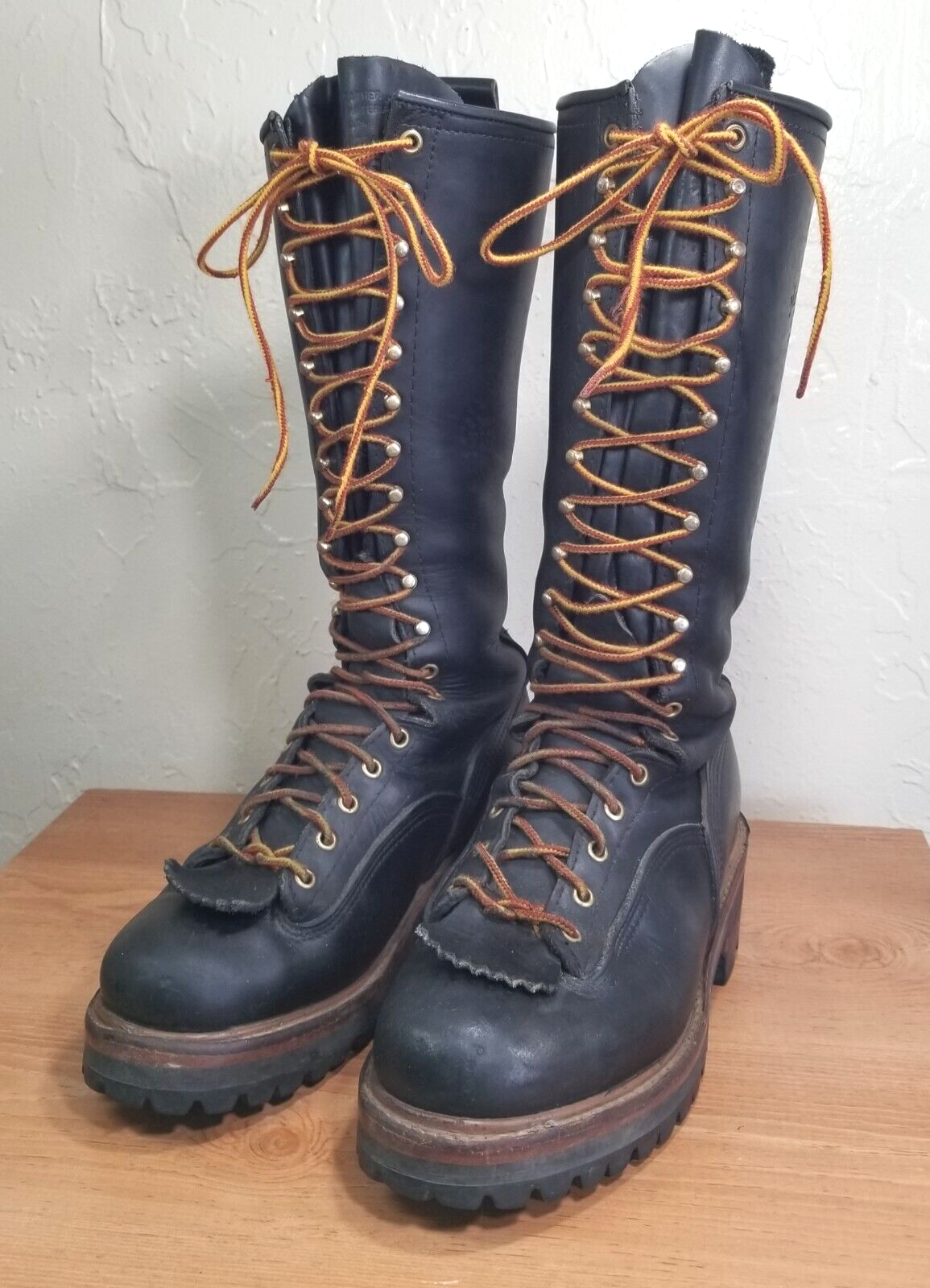 Logger Lineman Size 9 D Black Leather Usa