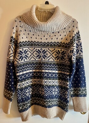 Gander Mountain Guide Series Wool Alpaca Blend Cowl Sweater Size L Snowflake Ski