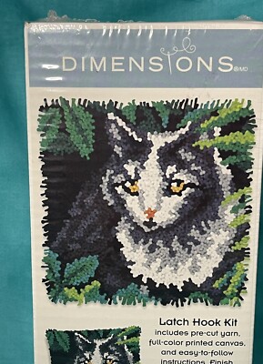 Dimensions Cat Latch Hook Kit Grey White 12 x12  New Sealed Box 
