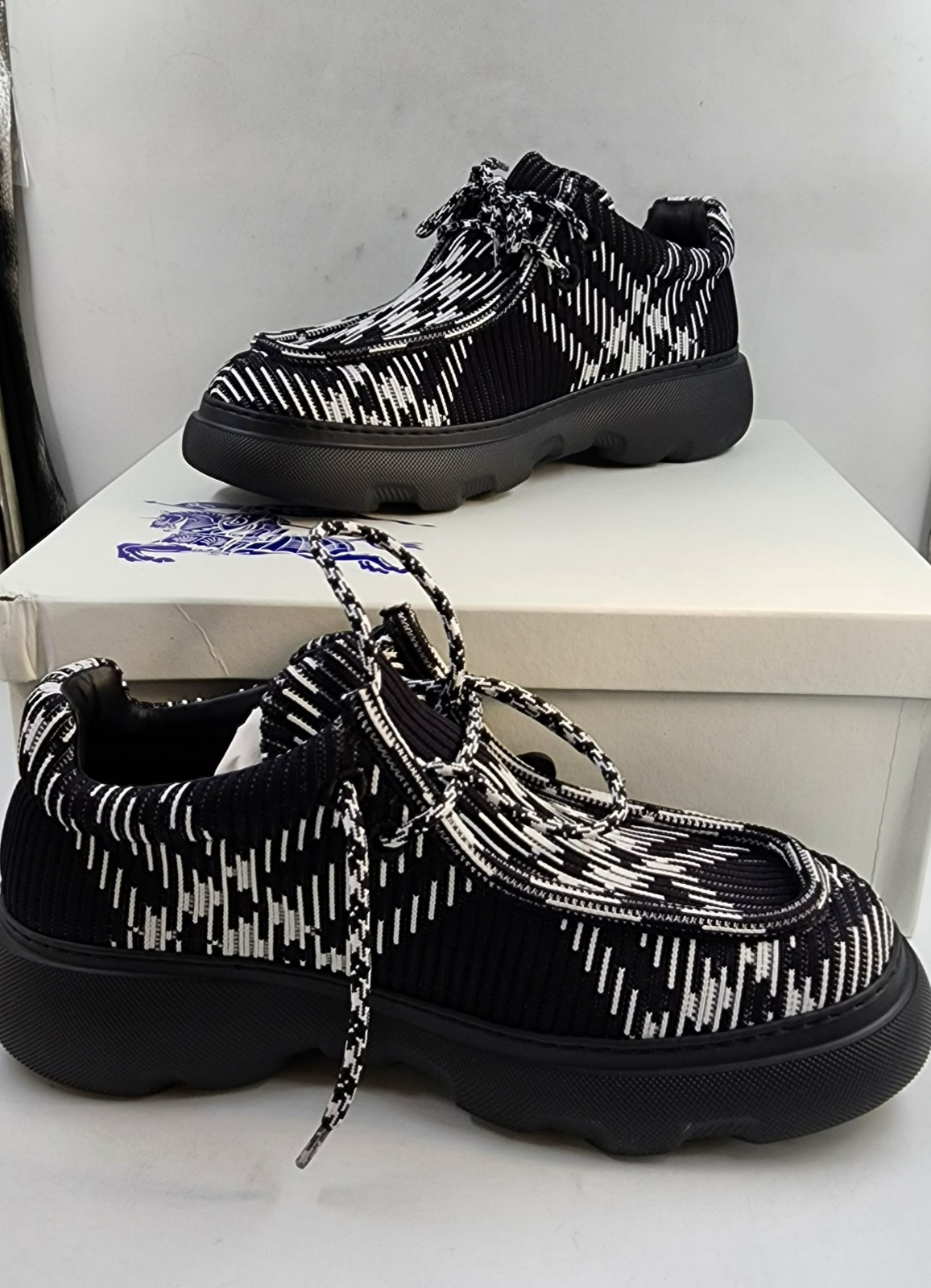 Burberry Check Woven Creeper Shoes Men's 10US Black/White Round Moc Toe Lace Up - Picture 2 of 19