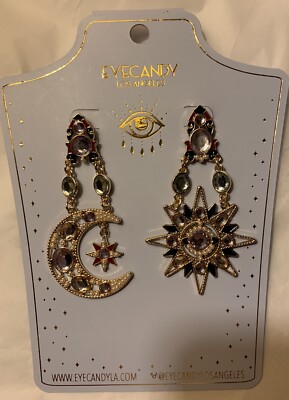 Eye Candy Sun & Moon Crystal Drop Earrings Fashion Jewelry NEW
