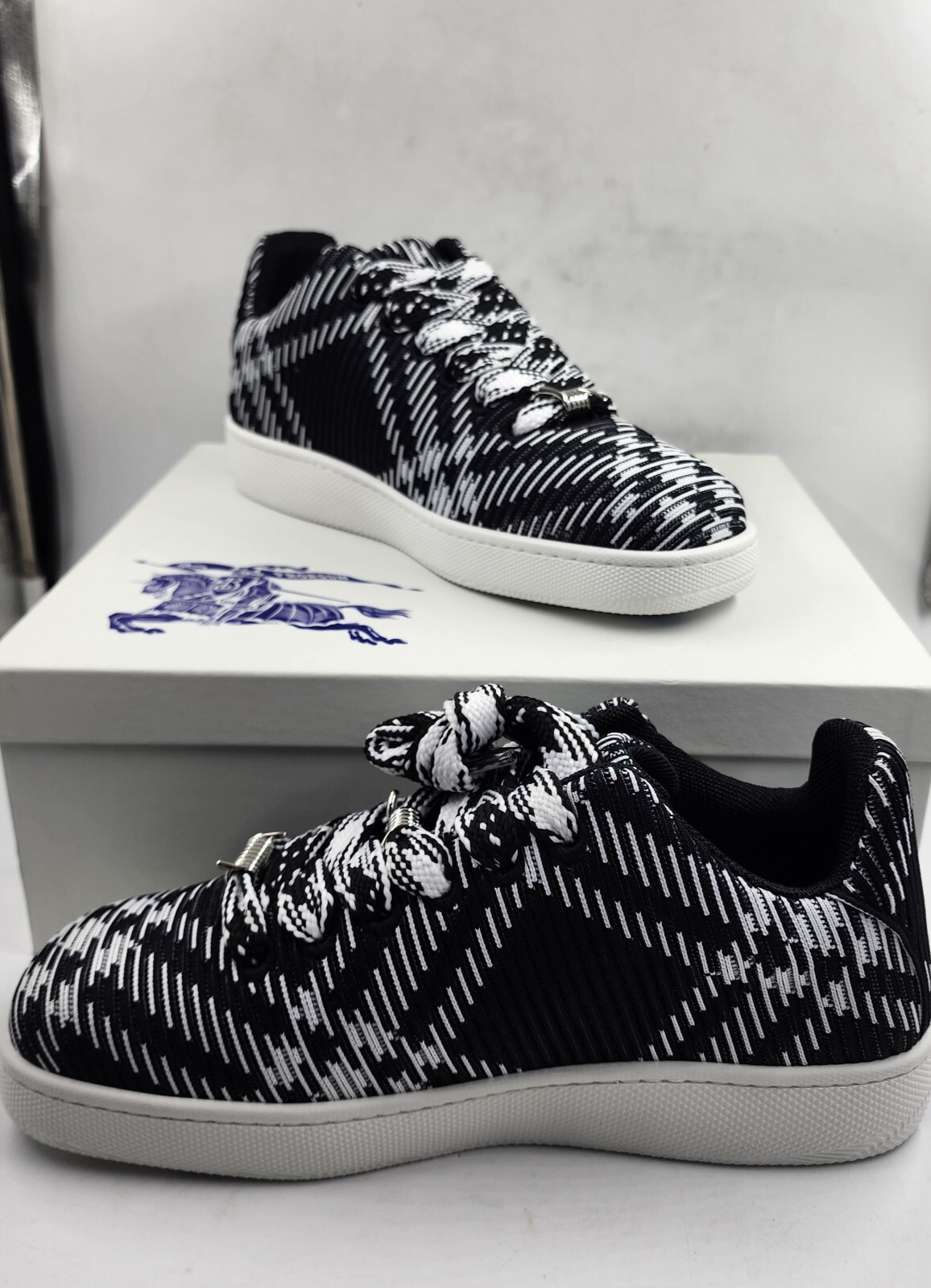 Burberry Check Knit Box Low-Top Sneakers Men's 46/13 US Black/White Lace Up - Picture 6 of 17
