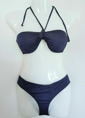 QUIKSILVER Damen Neckholder Bandeau Bikini Blau Gepunktet Gr. S / 36 A-B Cup NEU