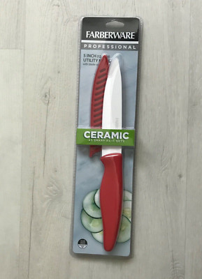 Faberware Professional 5'' Ceramic Utility Kitchen Knife With Blade Cover Gaurd