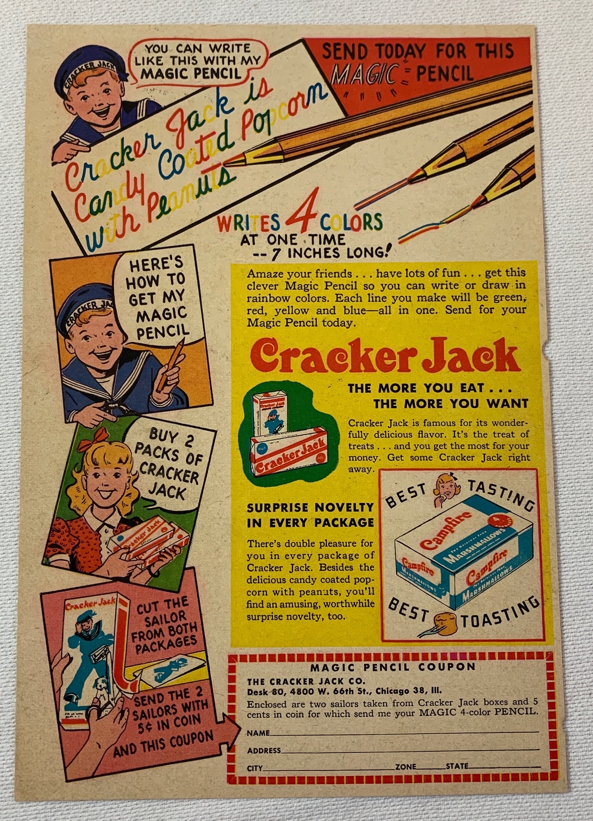 1952 CRACKER JACK ad page ~ Magic Pencil premium | eBay