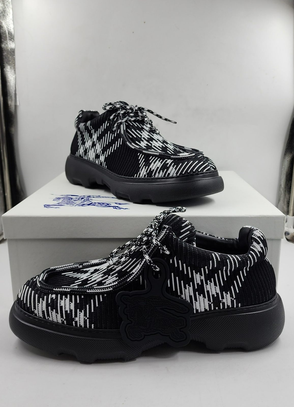 Burberry Creeper Check Woven Lace Up Shoes Men's 11US Black/White Round Toe - Picture 2 of 21