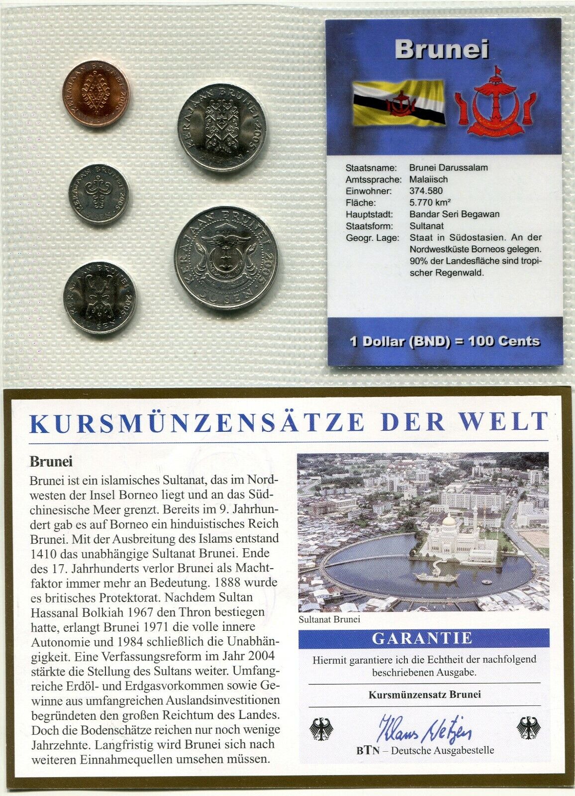 Kursmünzensatz Brunei 2005 im Noppenfolder